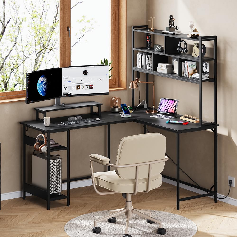 ハッチ付きL字型ゲーミングデスク、LEDライト付きリバーシブ - Gaming Desk With Hutch のレビューと価格