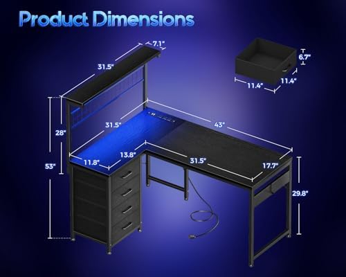 43インチのL字型ゲーミングデスク（狭い部屋用）、コンパクト - Gaming Desk With Hutch のレビューと価格