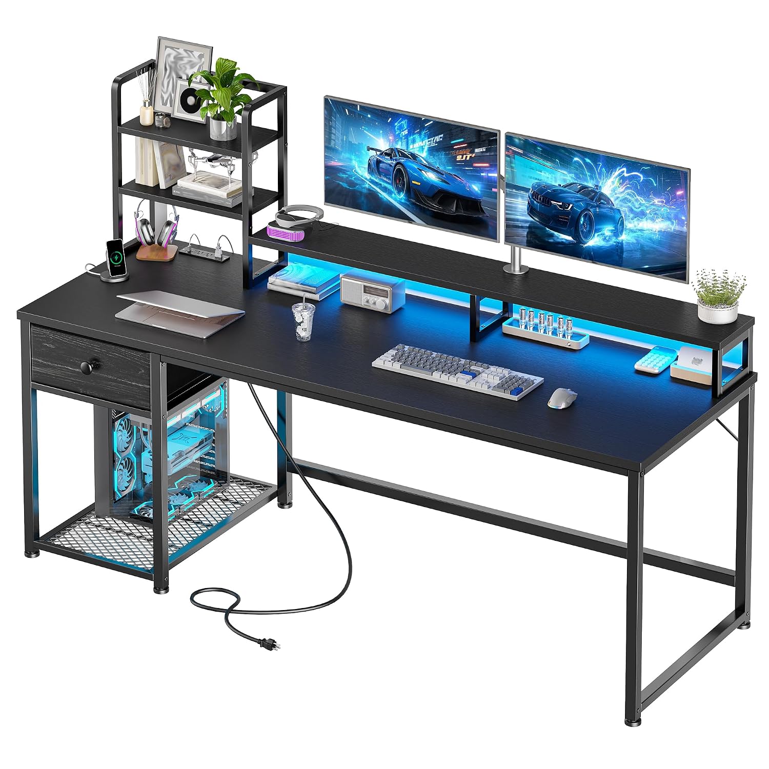 ハッチと引き出し付きゲーミングデスク、モニターシェルフ付きリ - Gaming Desk With Hutch のレビューと価格