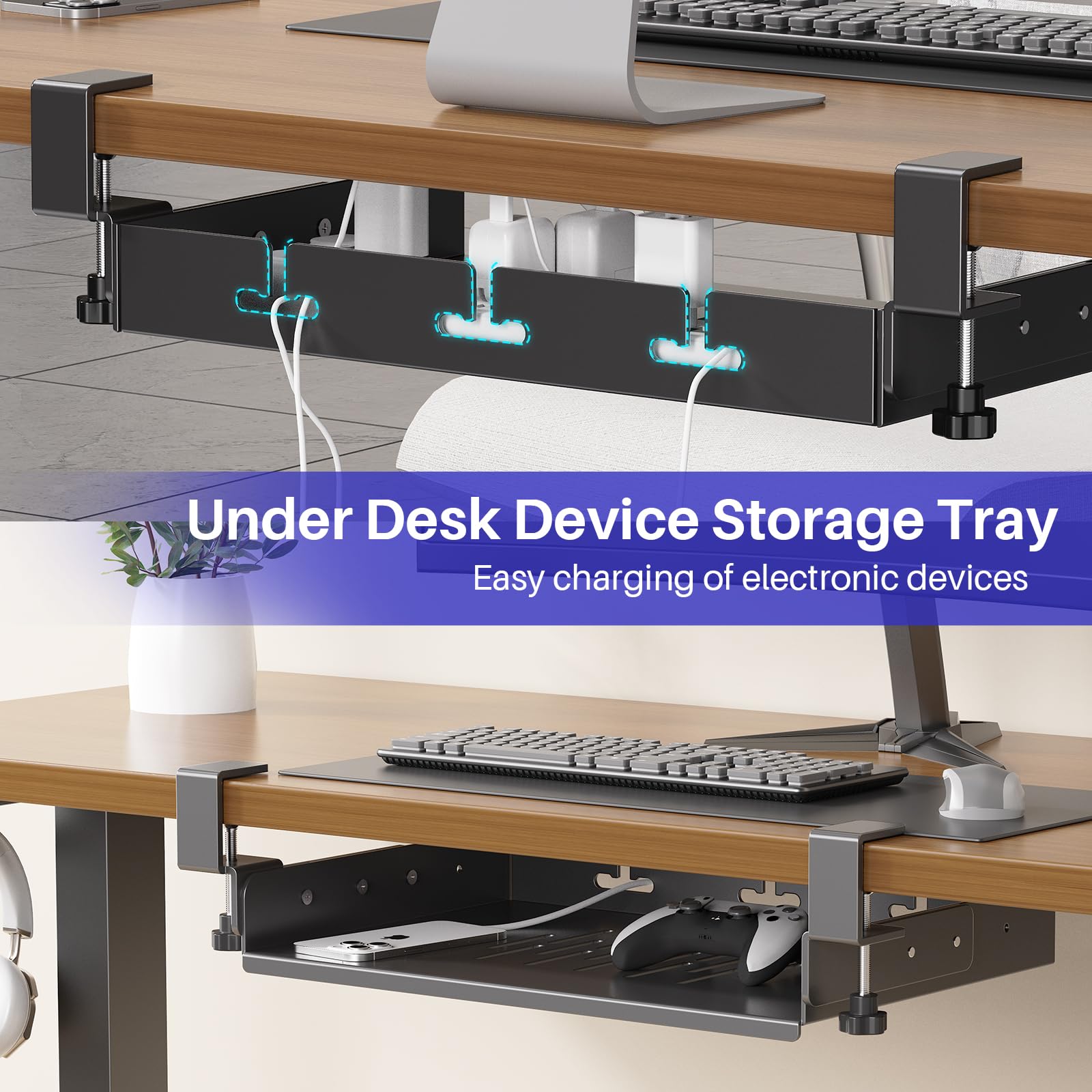 デスク下ノートパソコンマウント（ドリル不要）、ケーブル管理機 - Gaming Desk With Hutch のレビューと価格