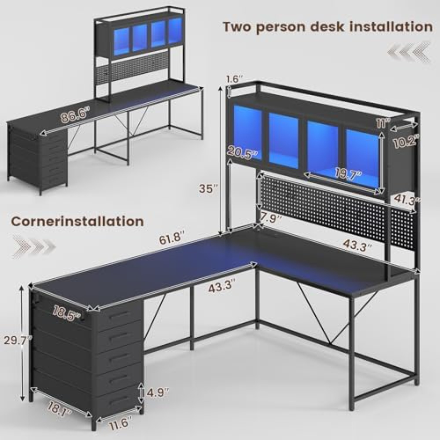 L字型ゲーミングコーナーデスク（引き出し、ハッチ、収納棚付き - Gaming Desk With Hutch のレビューと価格