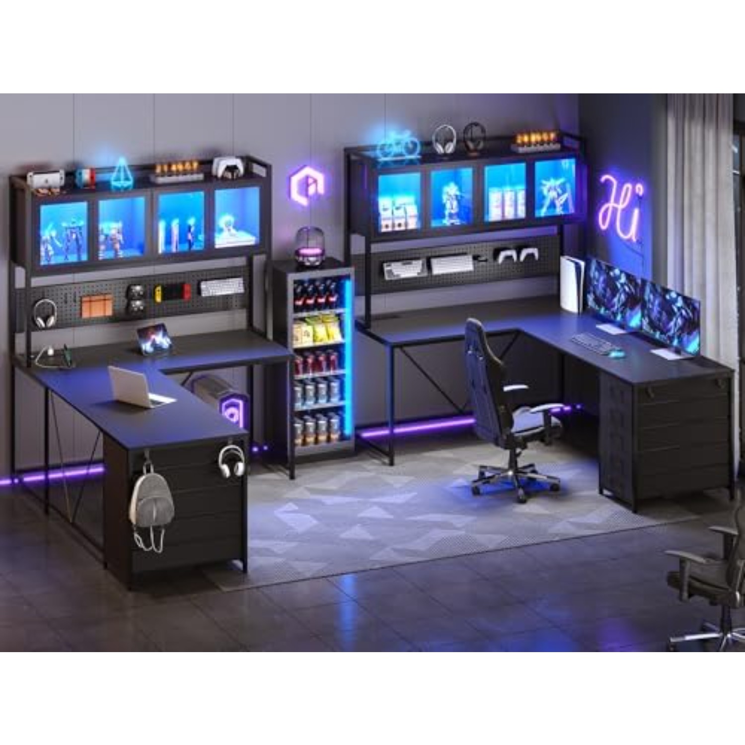 L字型ゲーミングコーナーデスク（引き出し、ハッチ、収納棚付き - Gaming Desk With Hutch のレビューと価格